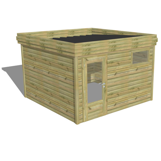 Abri de jardin bois pin traité autoclave 27mm - 3,44x3,44m / 12m2 - bac acier - abri français