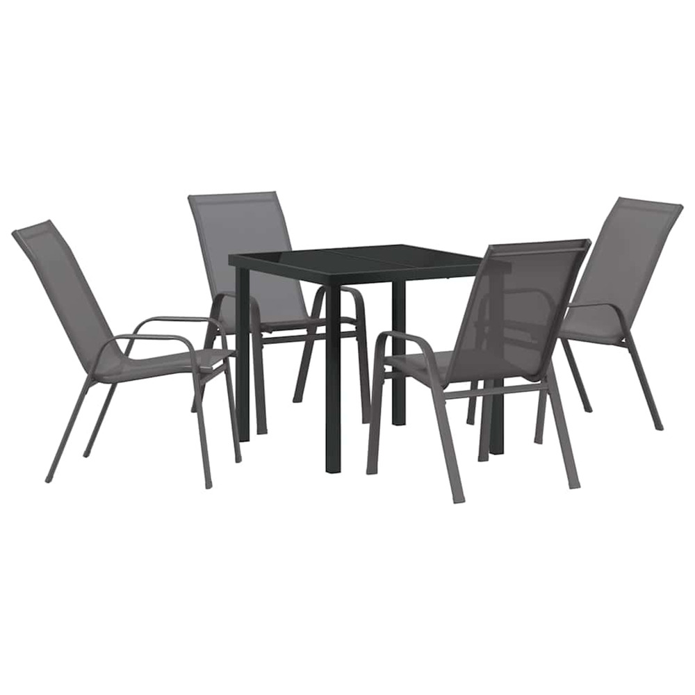 Ensemble de salle à manger pour jardin 5 pcs gris et noir