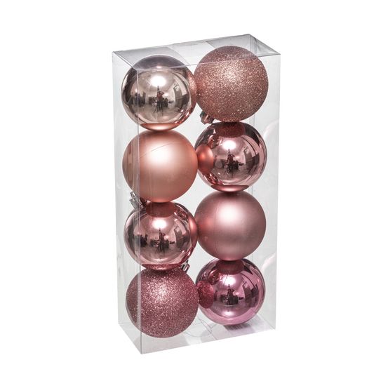 Déco de sapin lot de 8 boules de noël d 7 cm - nuance de rose