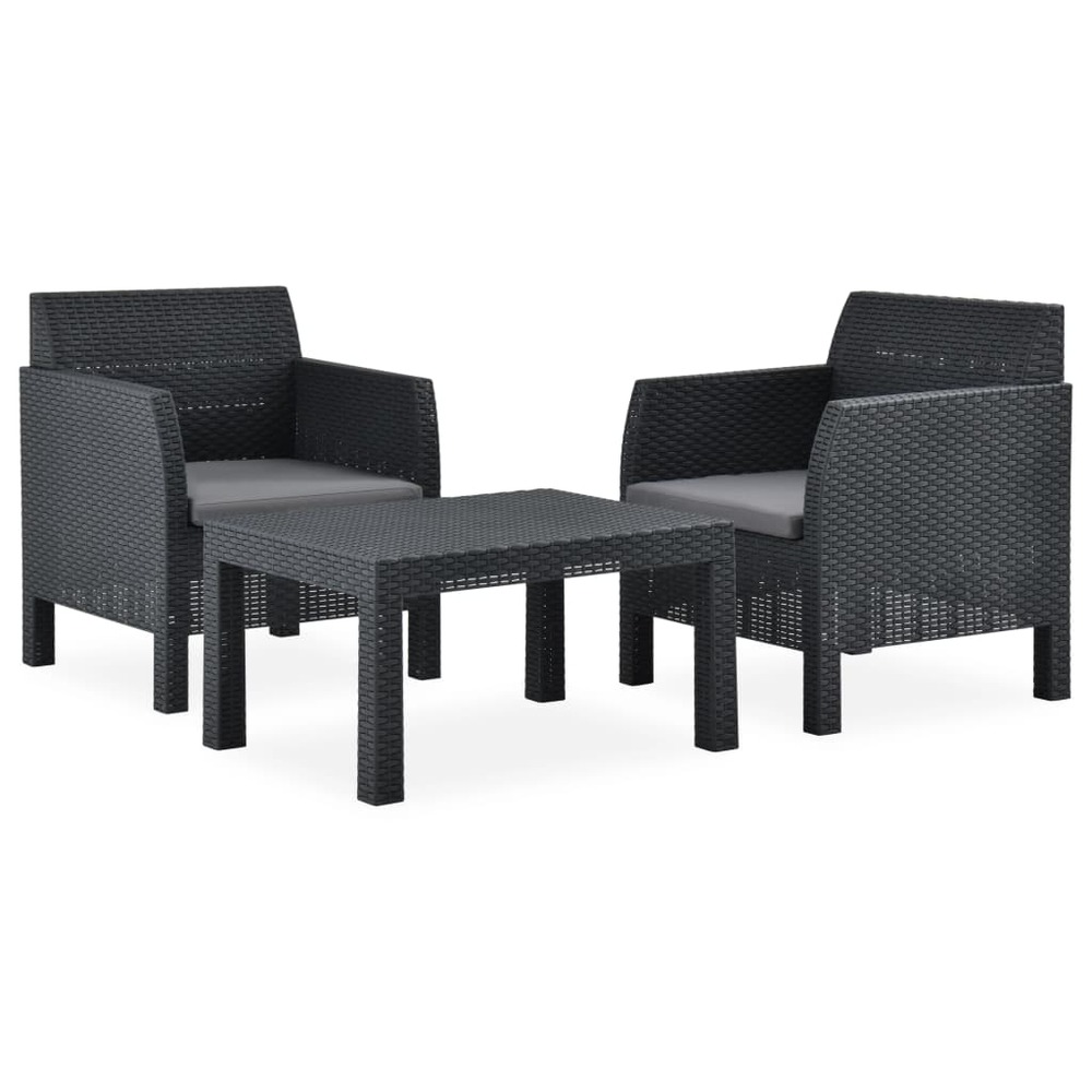 Salon de jardin meuble d'extérieur ensemble de mobilier 3 pièces avec coussins pp rotin anthracite