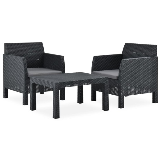 Salon de jardin meuble d'extérieur ensemble de mobilier 3 pièces avec coussins pp rotin anthracite