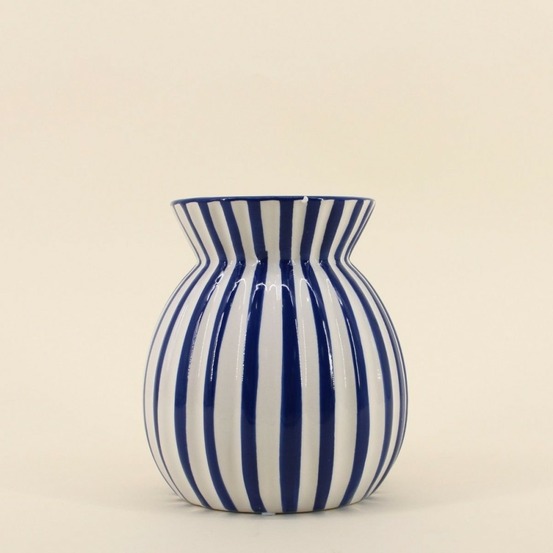 Vase céramique à rayures bleu en relief, h19cm