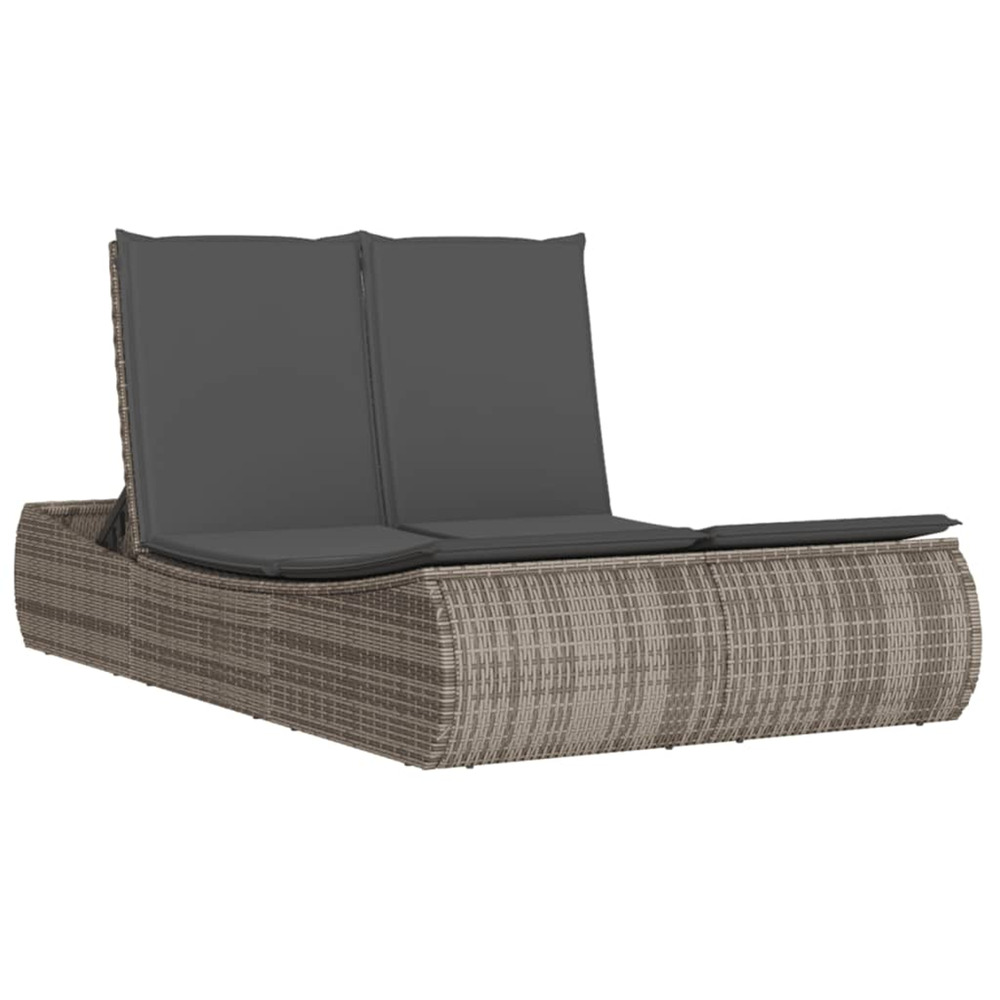 Chaise longue double avec coussins gris résine tressée bain de soleil