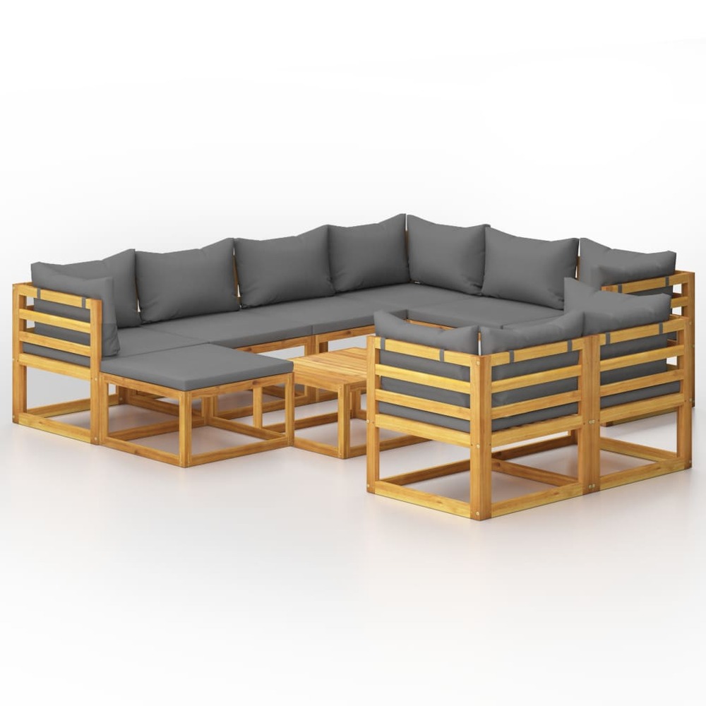 Salon de jardin meuble d'extérieur ensemble de mobilier 10 pièces avec coussin bois d'acacia solide
