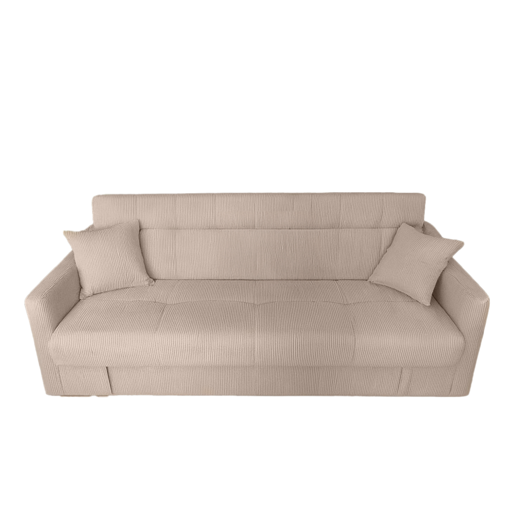 Canapé convertible avec coffre en velours cotelé beige 3 places adare