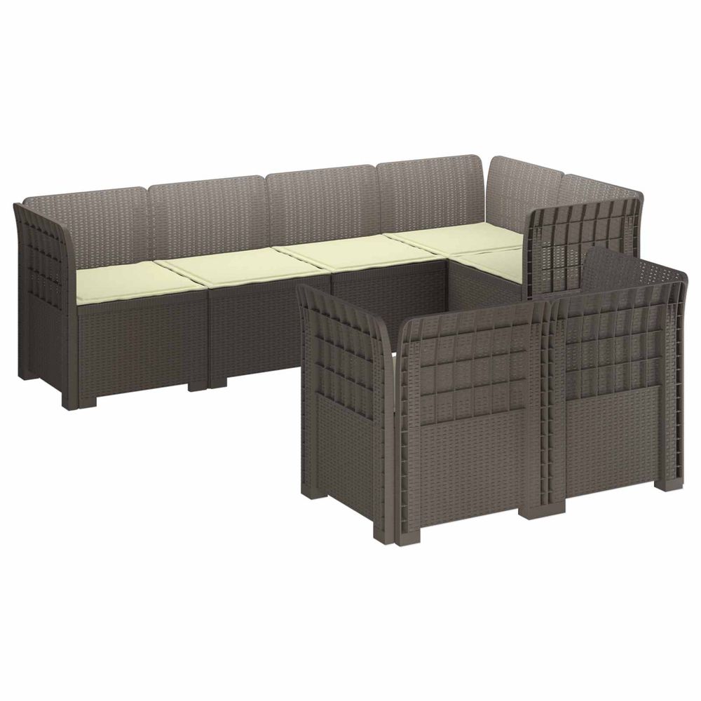 Canapé de jardin 7 places avec coussins look rattan pp