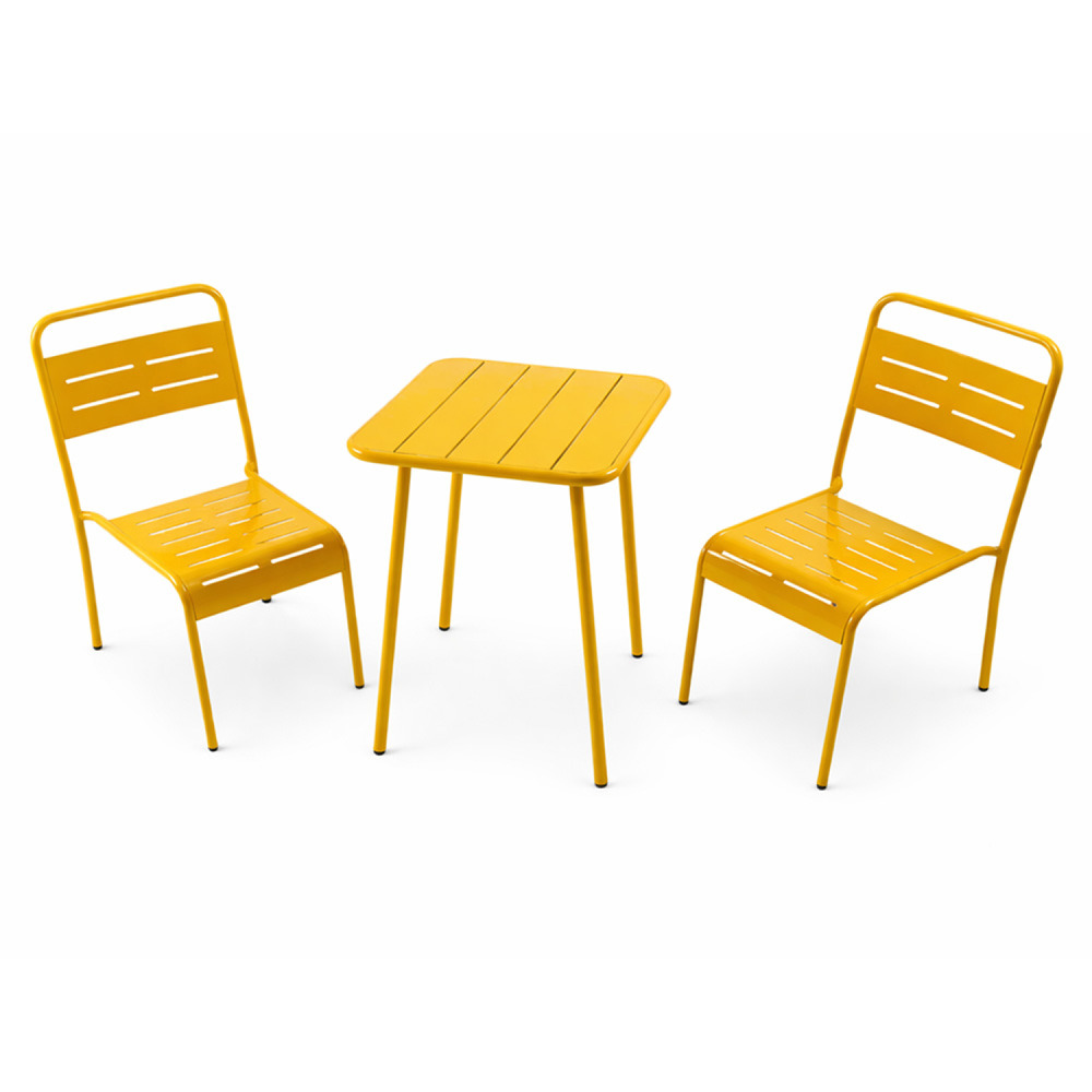 Ensemble table de jardin carrée et 2 chaises jaune bergame