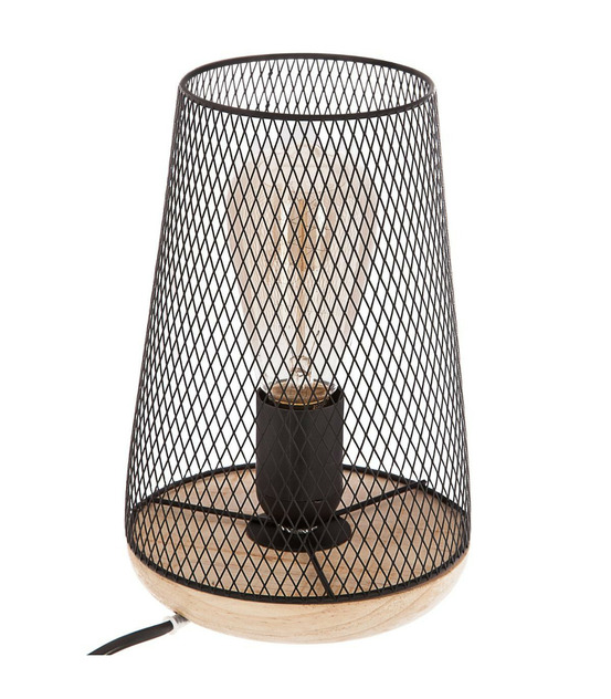 Lampe en métal noir et bois h 23 cm