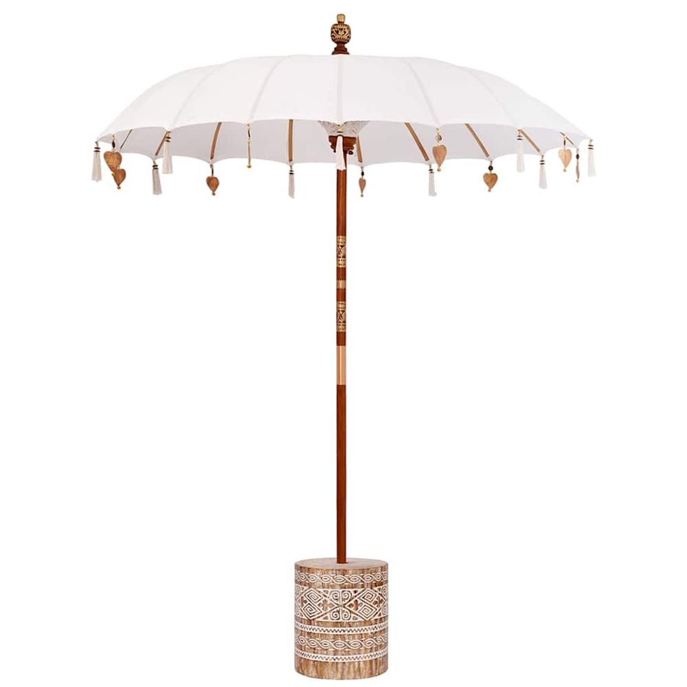Parasol balinais avec base crème et blanc 190 x 190 x 250 cm