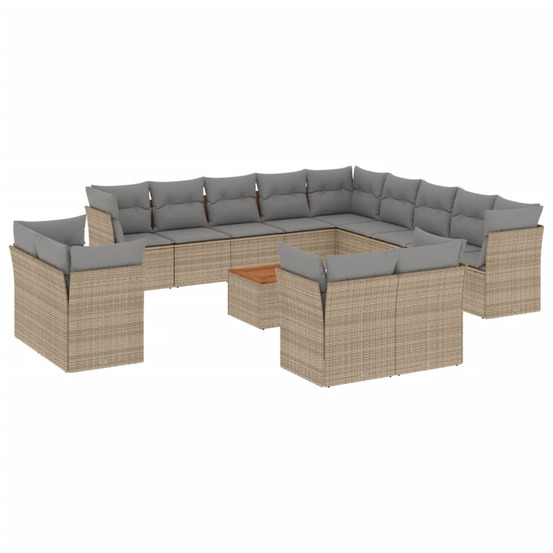 Salon de jardin avec coussins 14 pcs beige résine tressée
