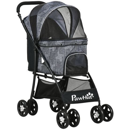 Poussette pour chien acier tissu oxford voyage pliable rangement intégré 81cm gris