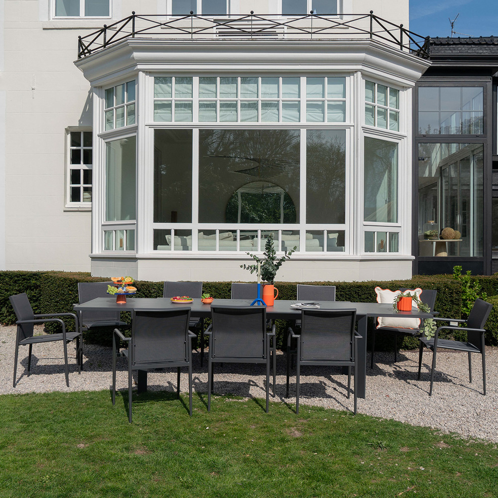 Ensemble 8/12p en full aluminium gris avec 10 fauteuils modulo
