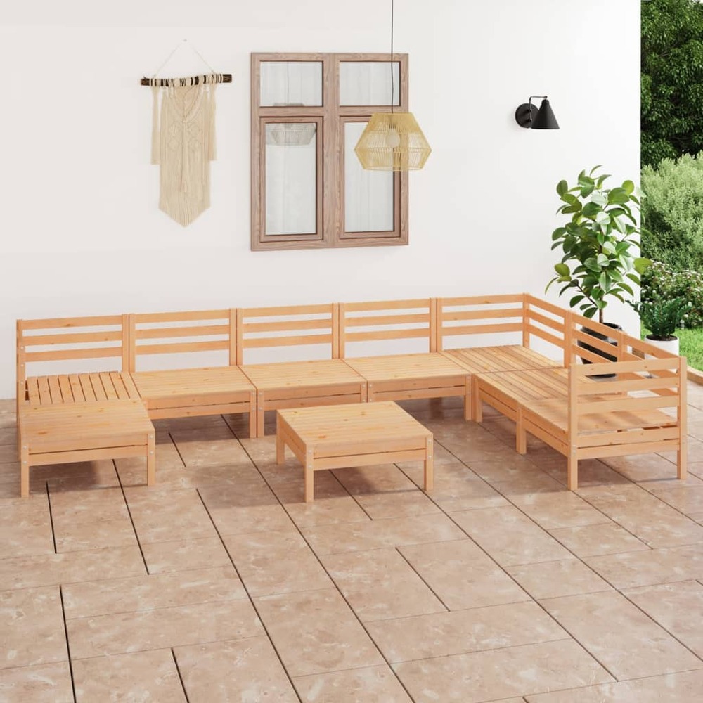 Salon de jardin 9 pcs bois de pin massif