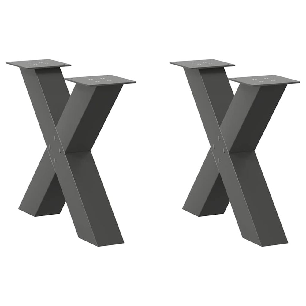 Pieds de table basse en forme de x, 2 pièces, anthracite, 60 x (42-43) cm, acier