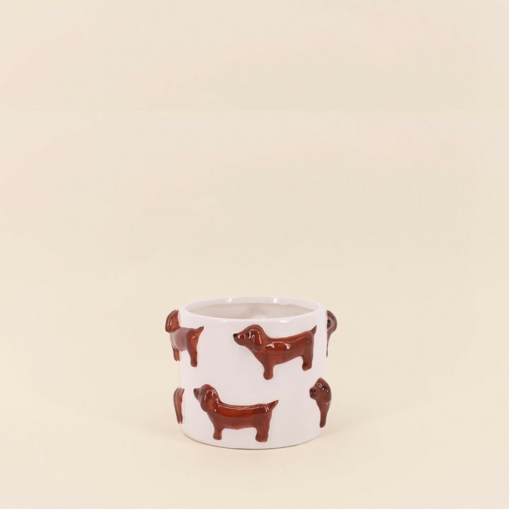 Cache-pot en dolomite teckels en relief 14cm