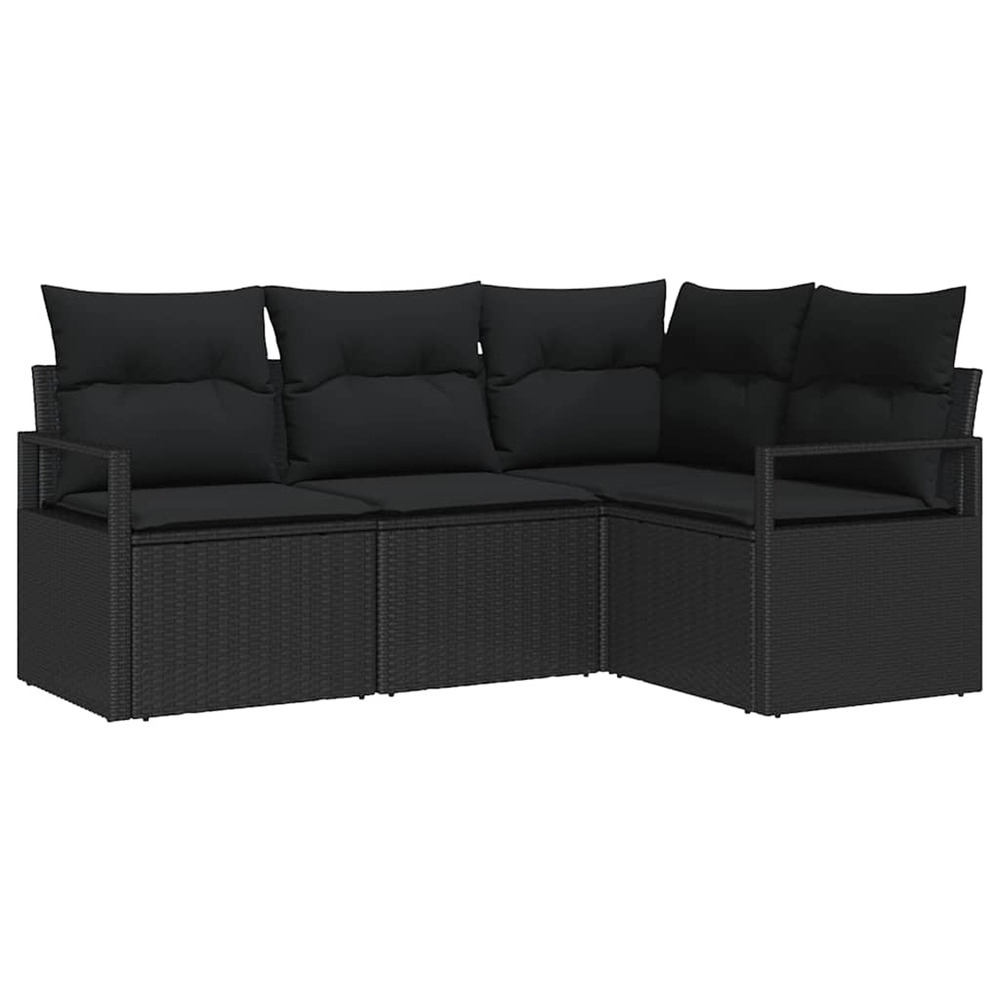 Ensemble de canapés avec coussin 4 pcs noir polyrotin