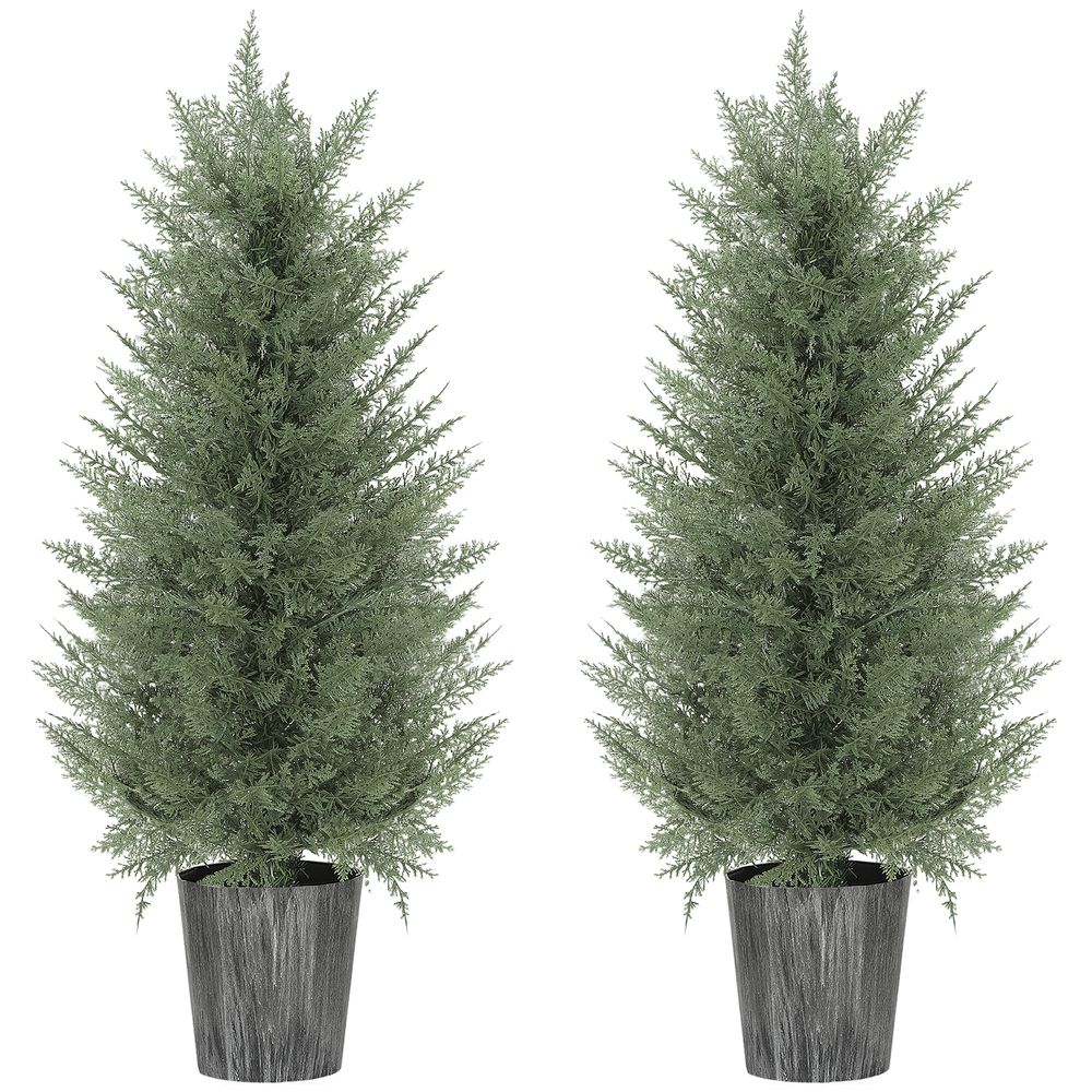 Cyprès artificiel lot 2 plastique intérieur extérieur décoration sans entretien 90cm vert