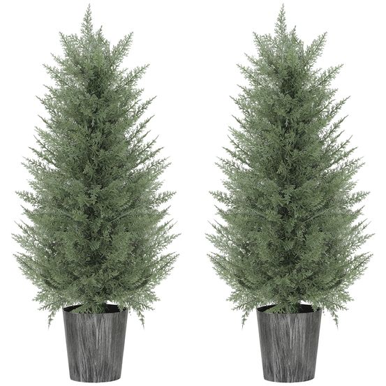 Cyprès artificiel lot 2 plastique intérieur extérieur décoration sans entretien 90cm vert