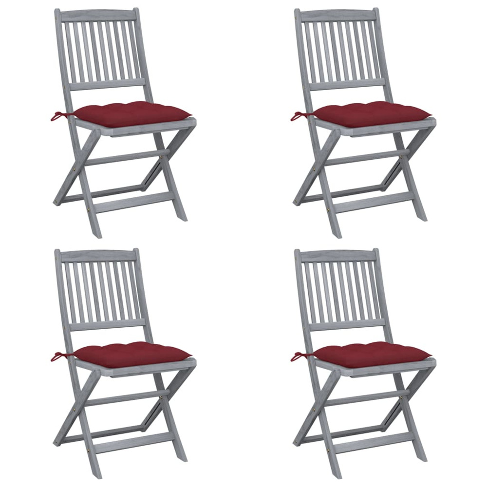 Chaises pliables d'extérieur lot de 4 et coussins bois d'acacia
