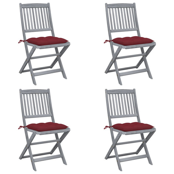 Chaises pliables d'extérieur lot de 4 et coussins bois d'acacia