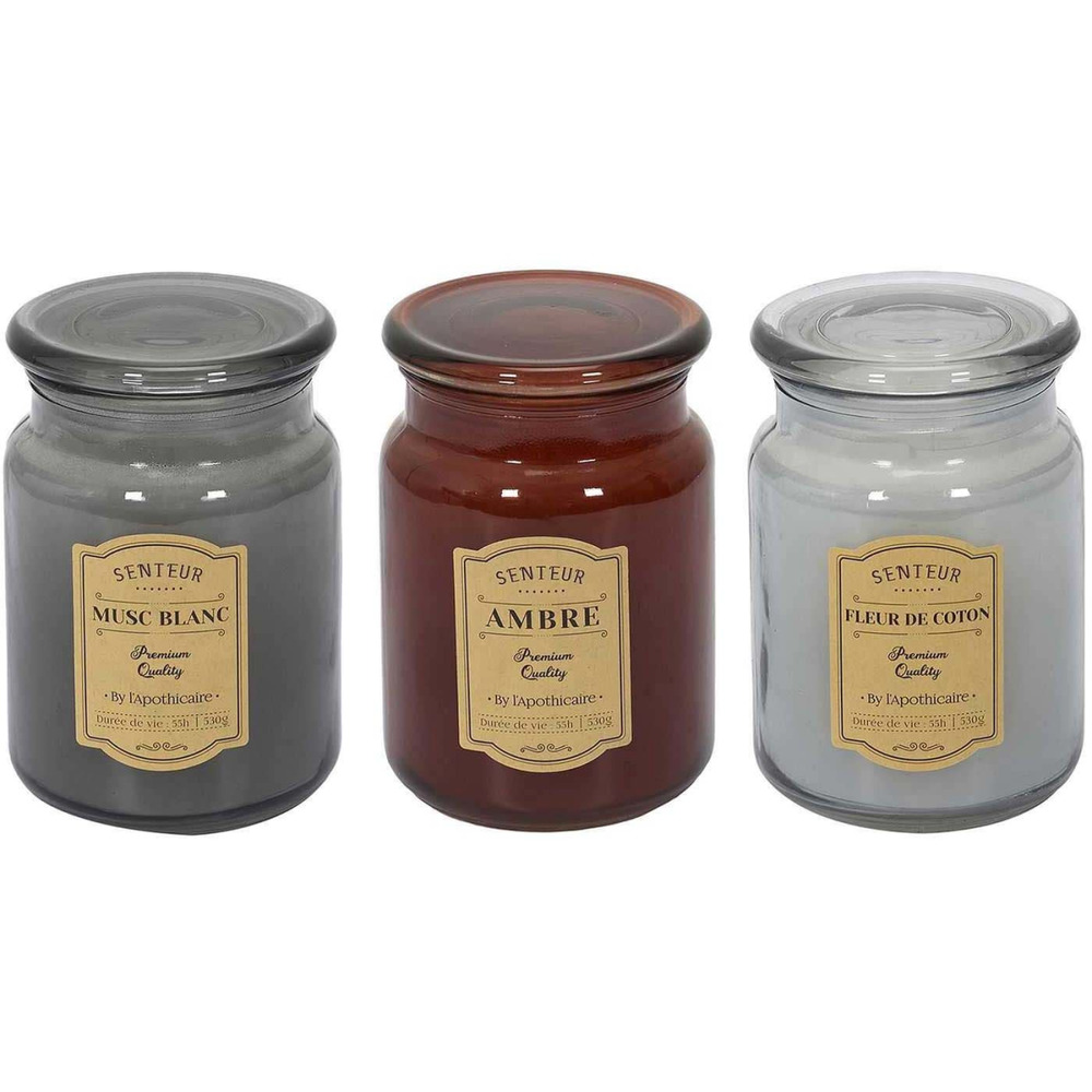 Bougie parfumée en pot apothicaire (lot de 3)