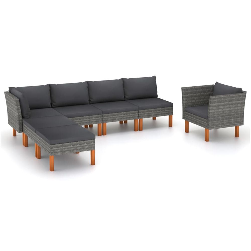 Salon de jardin 7 pcs résine tressée et bois d'eucalyptus gris