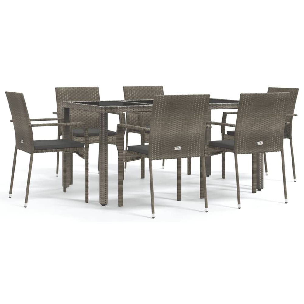 Ensemble à manger jardin et coussins 7 pcs gris rotin