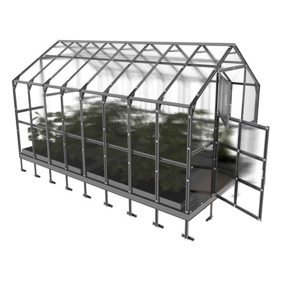 Serre en polycarbonate house premium 9,68m² (2,35x4,12m), 6mm, pack 8 accessoires