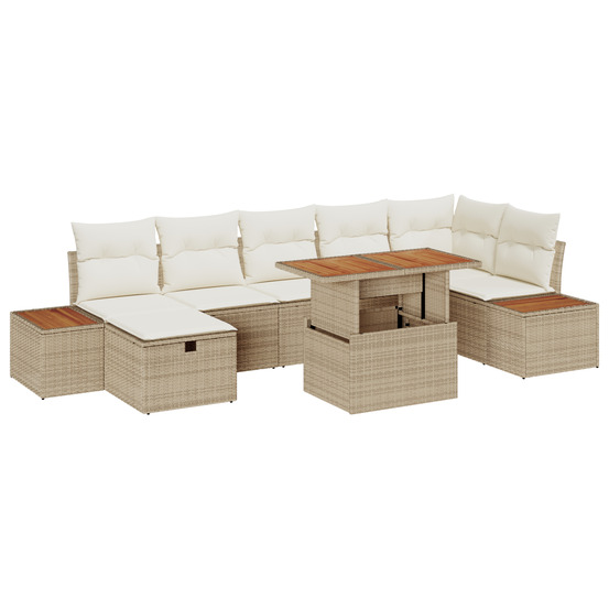Set de canapé de jardin 8 pièces avec coussins beige en rotin synthétique