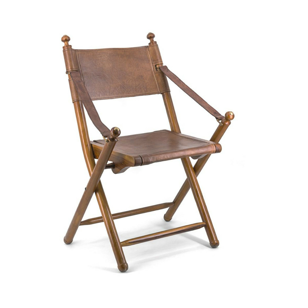 Fauteuil cuir bois marron - izenia décoration d'autrefois