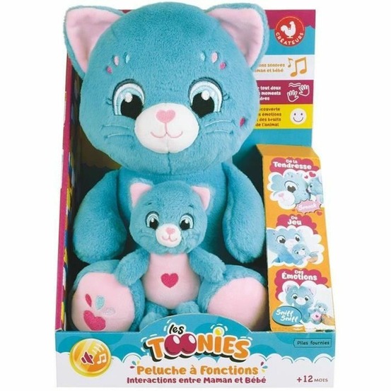 Peluche douce toonies - maman chat intéractive et son bébé - 26 cm - 6 fonctions