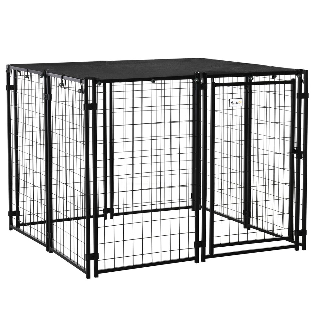 Enclos pour chien acier noir 141 x 141 x 113 cm extérieur avec toit pare-soleil