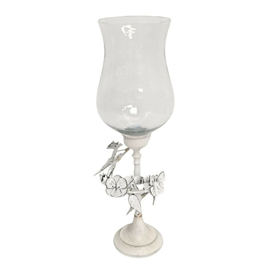 Lampe bougeoir en métal blanc et abajour en verre transparent ø.12 x ht.40 cm