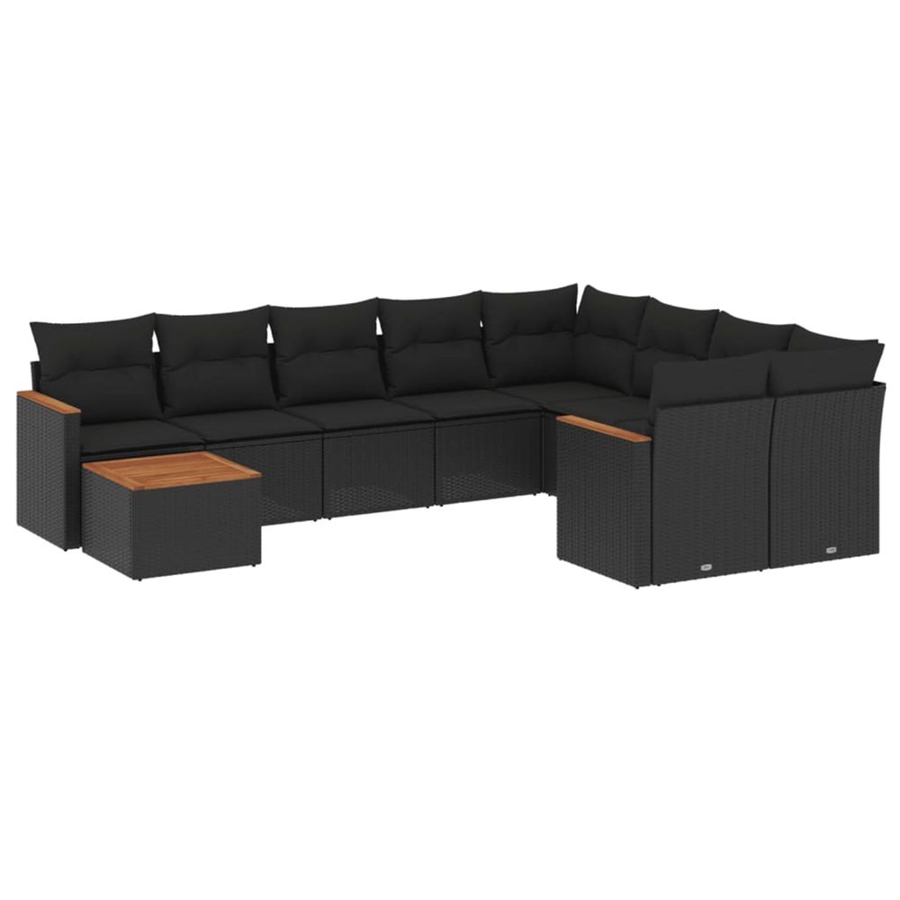 Salon de jardin 10 pcs avec coussins noir résine tressée