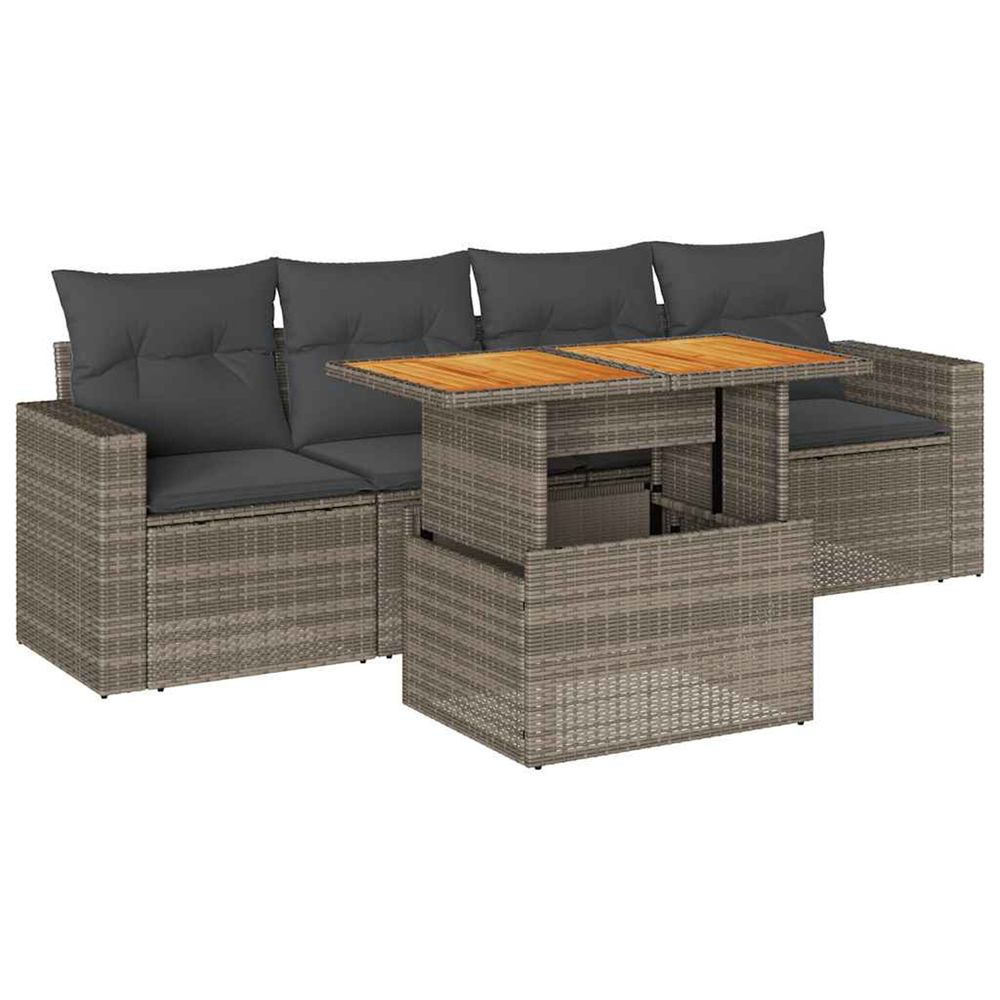 Salon de jardin 5 pcs avec coussins gris résine tressée
