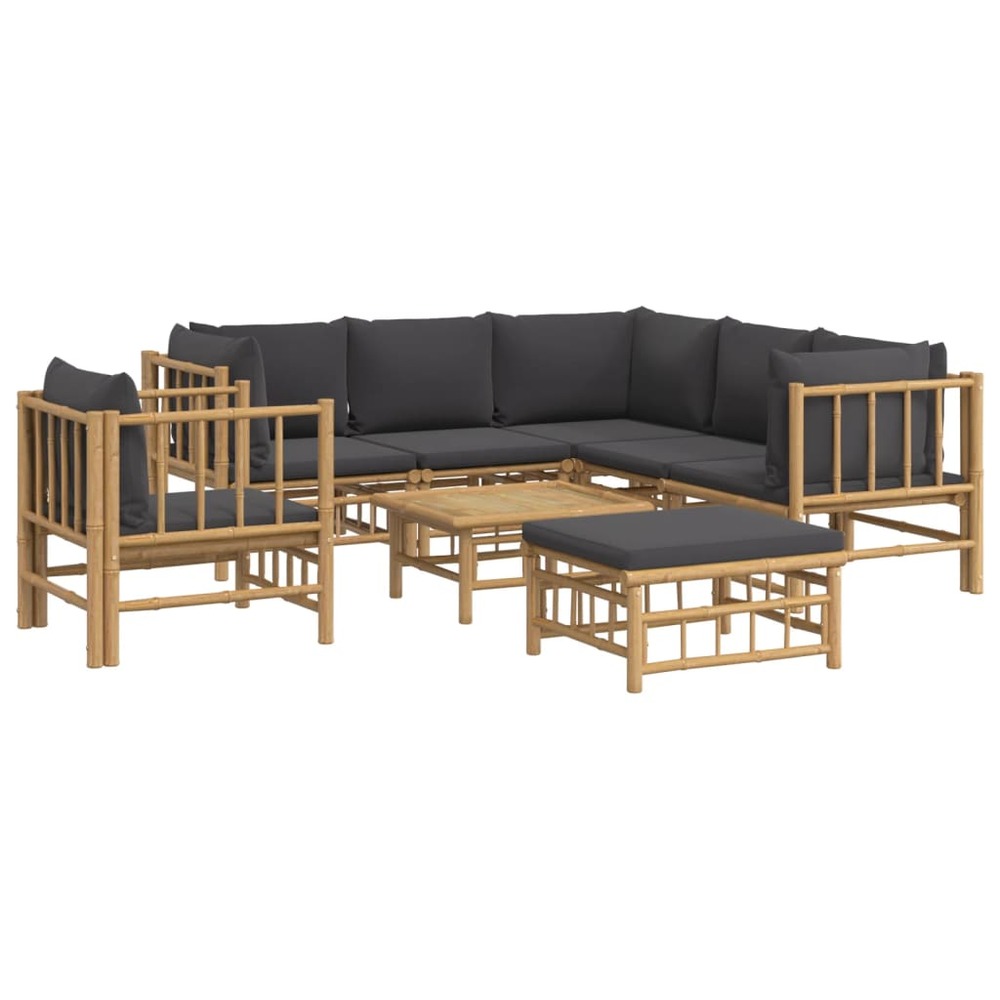 Salon de jardin meuble d'extérieur ensemble de mobilier 8 pièces avec coussins gris foncé bambou
