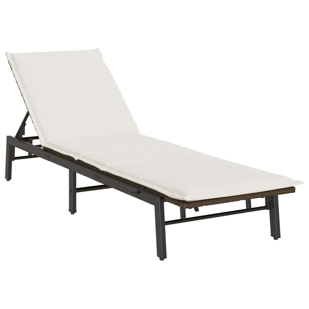 Chaise longue avec coussin marron résine tressée bain de soleil