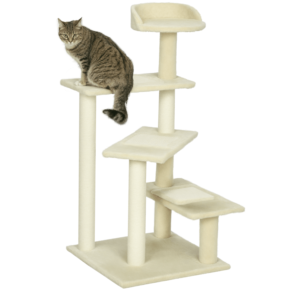 Arbre à chat design en velours avec lit et griffoirs en sisal tour de jeu 100 cm beige