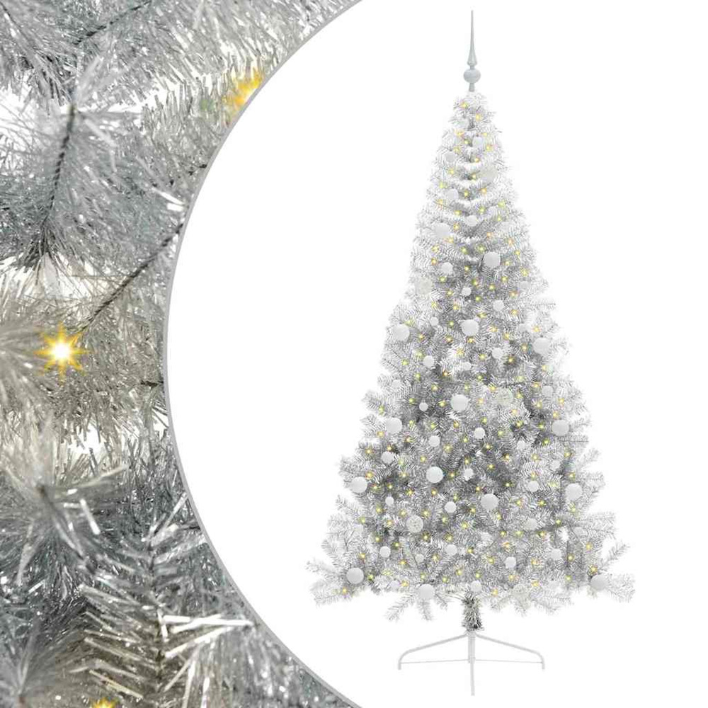Sapin de noël artificiel pré-éclairé argent 240 cm pet