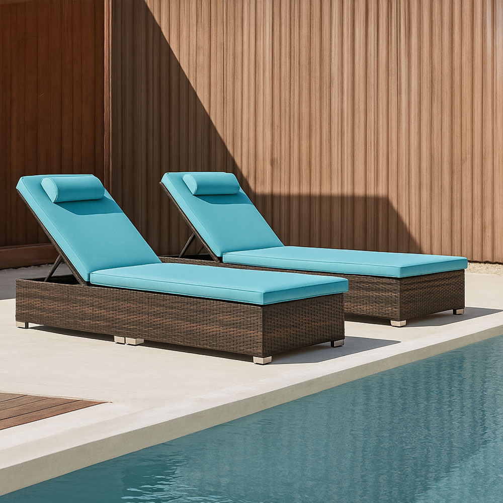 Lot de 2 transats coussins bleus en résine tressée punta cana