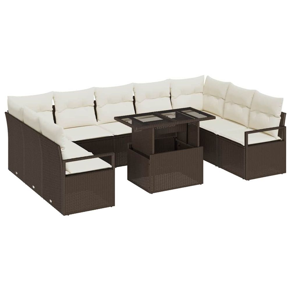 Ensemble de canapé de jardin 10 pc marron poly rotin