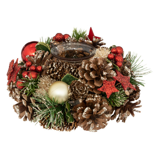 Bougeoir centre de table en bois décoré noël & photophore en verre