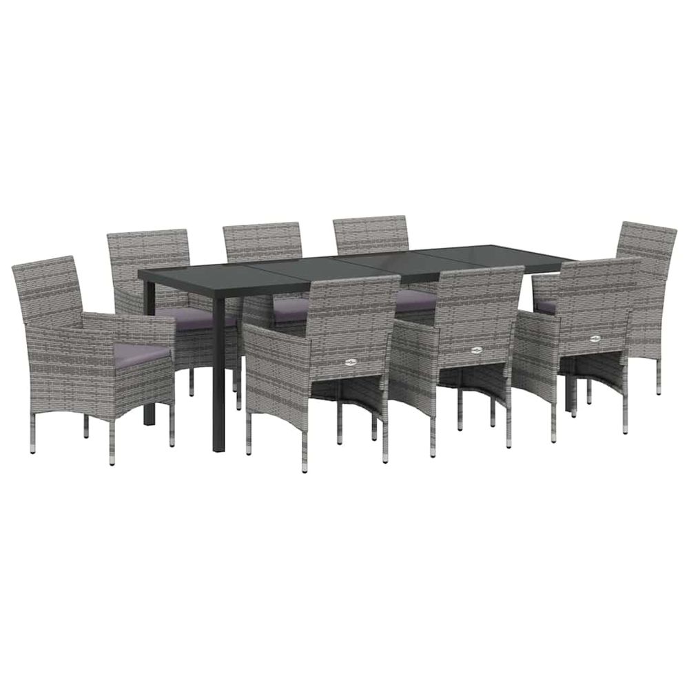 Ensemble de salle à manger pour jardin 9 pc gris polyrotin
