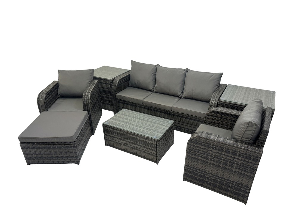 Salon de jardin exterieur ensemble de canapés en rotin avec chaise inclinable table basse 2 tables d'appoint grand tabourets