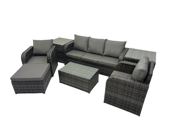 Salon de jardin exterieur ensemble de canapés en rotin avec chaise inclinable table basse 2 tables d'appoint grand tabourets