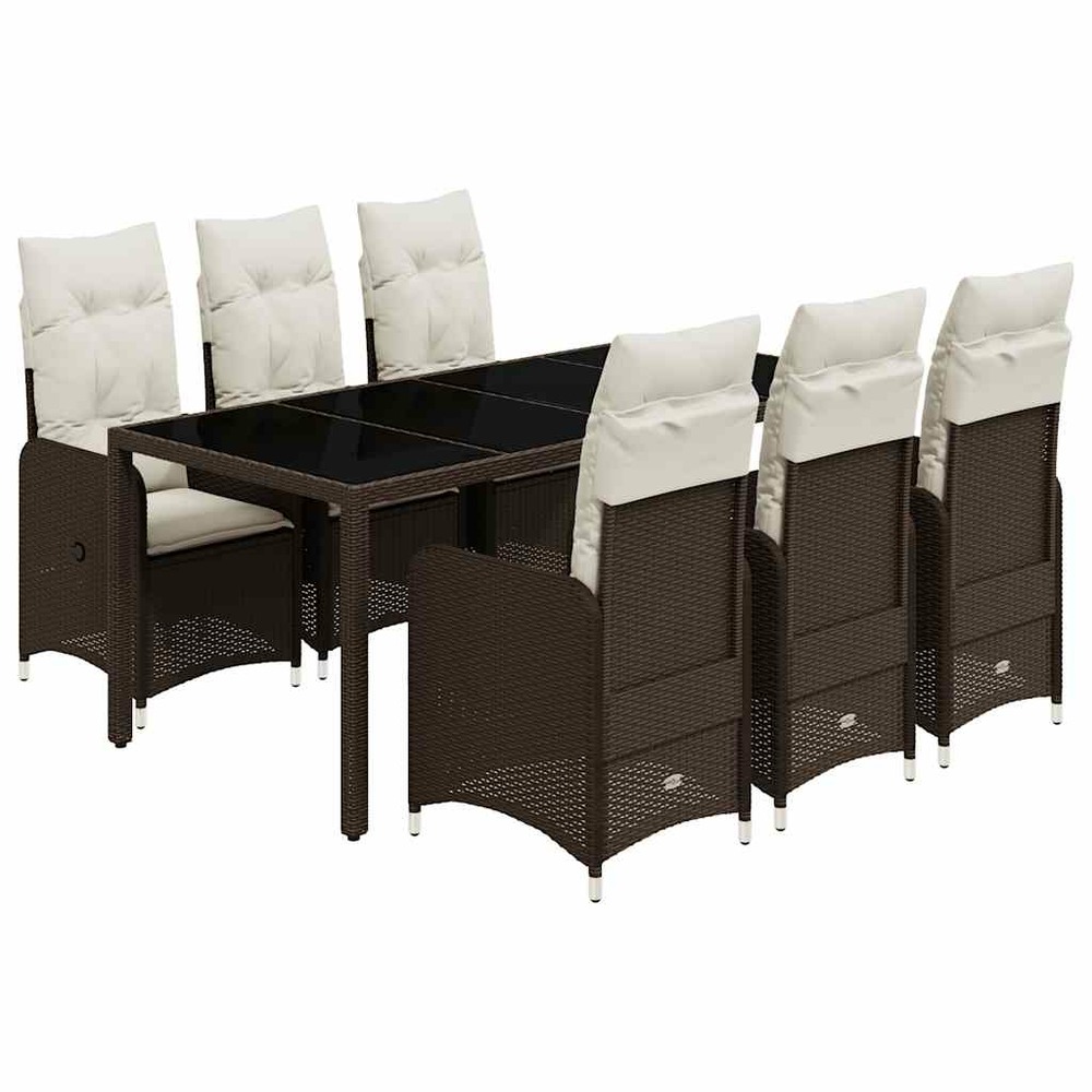 Ensemble de bistro de jardin 7 pcs coussins marron poly rotin