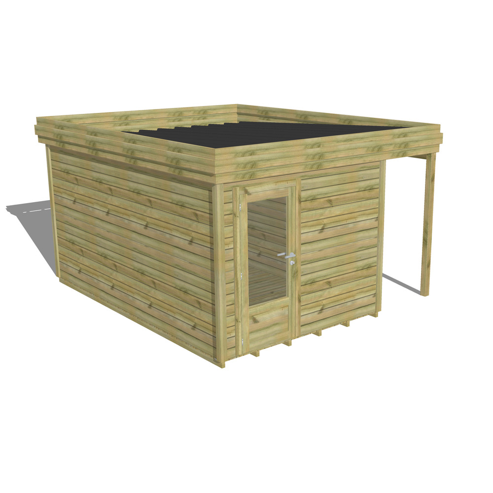 Abri de jardin bois pin traité autoclave 27mm - 3,64x4,34m / 16m2 - bac acier - plancher bois