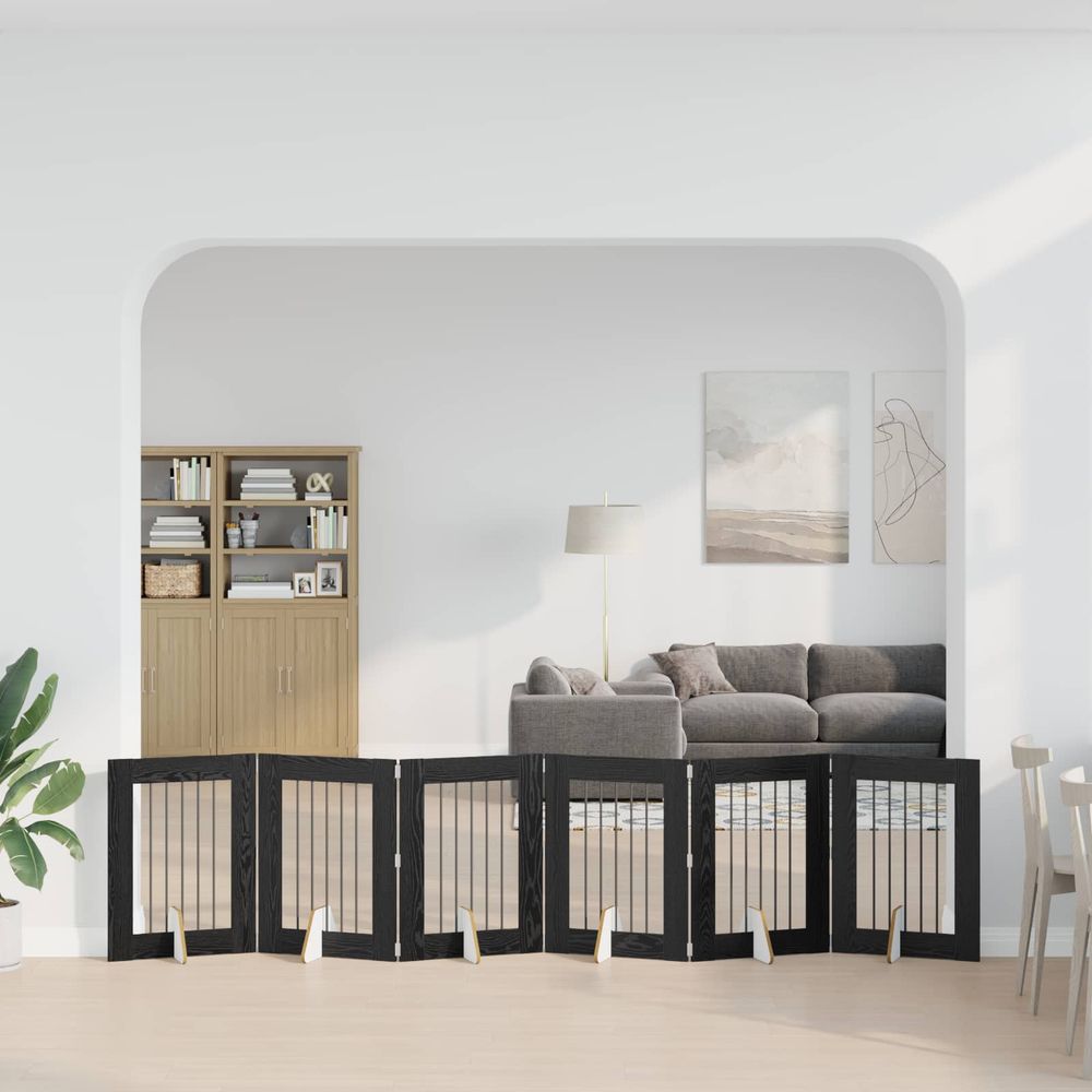 Clôture chien intérieure bois modulable pliable 362cm finition chêne noir