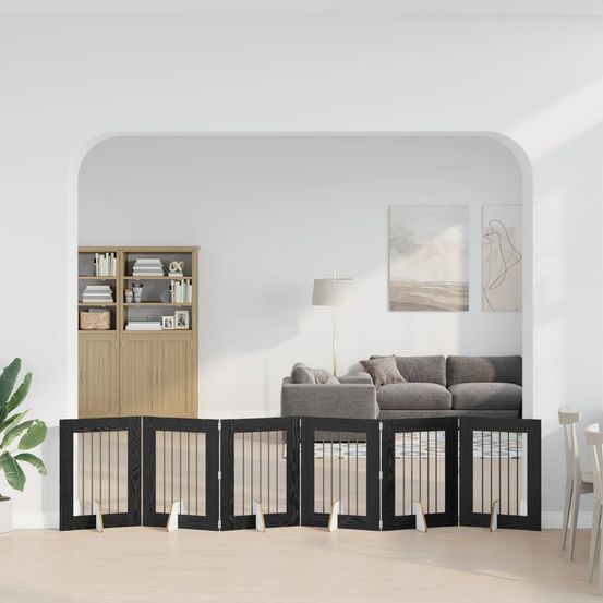 Clôture chien intérieure bois modulable pliable 362cm finition chêne noir