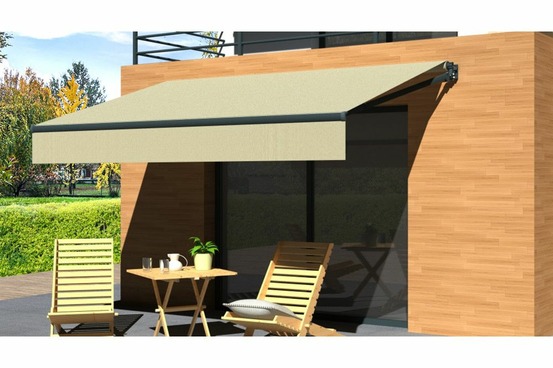 Store banne loggia lite gris anthracite 3,5x2,5m manuel - toile ecrue